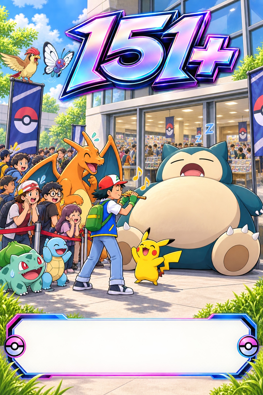 Families and fantasy creatures outside a local shop